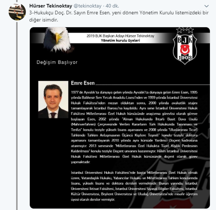 Beşiktaş Başkan Adayı Hürser Tekinoktay, listesini açıklıyor