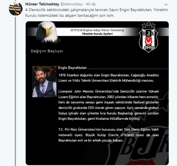 Beşiktaş Başkan Adayı Hürser Tekinoktay, listesini açıklıyor