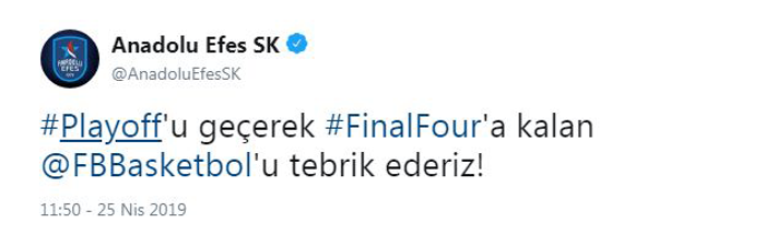 Basketbol camiasından Fenerbahçeye tebrik mesajları