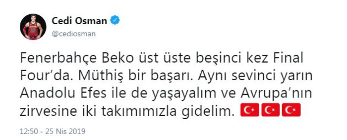 Basketbol camiasından Fenerbahçeye tebrik mesajları