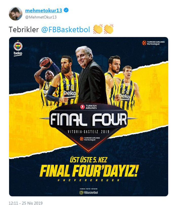 Basketbol camiasından Fenerbahçeye tebrik mesajları