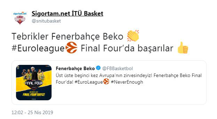 Basketbol camiasından Fenerbahçeye tebrik mesajları
