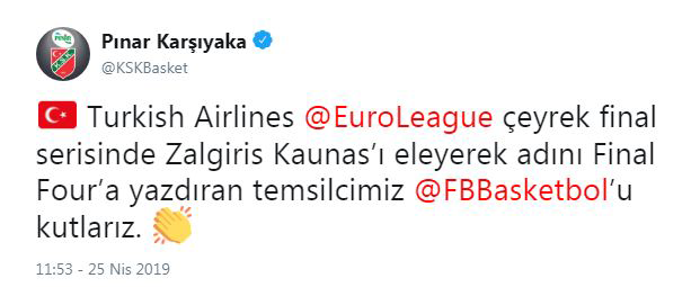Basketbol camiasından Fenerbahçeye tebrik mesajları