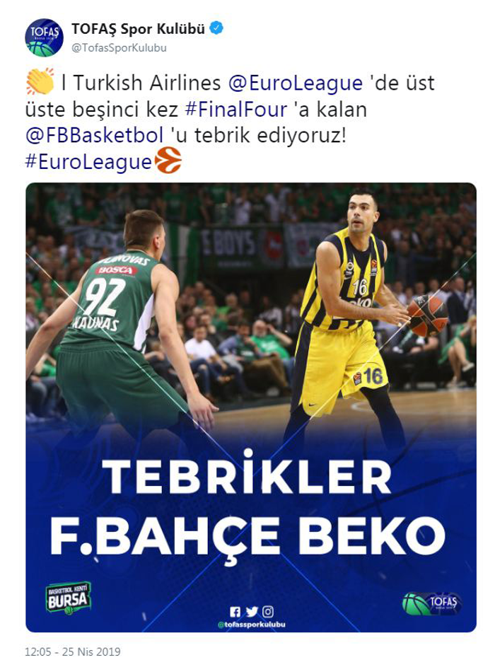 Basketbol camiasından Fenerbahçeye tebrik mesajları