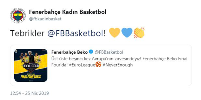 Basketbol camiasından Fenerbahçeye tebrik mesajları