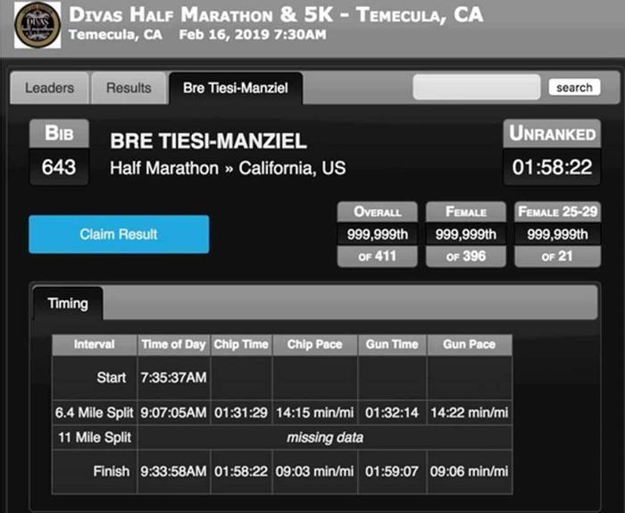 Bre Tiesi-Manziele maratonda hile suçlaması