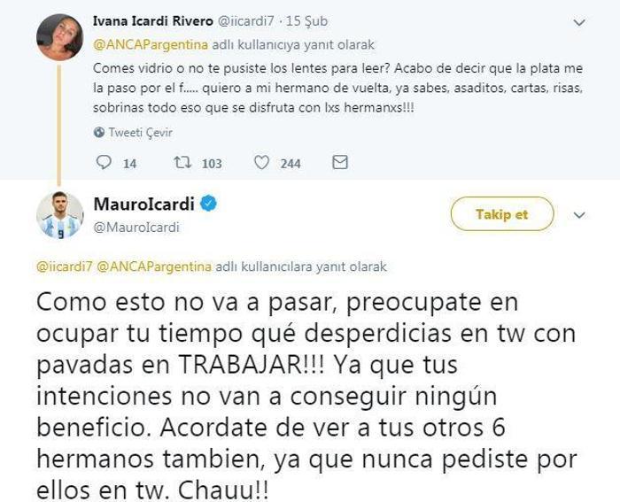 Mauro Icardi kız kardeşi Ivana Icardi ile Twitterdan atıştı