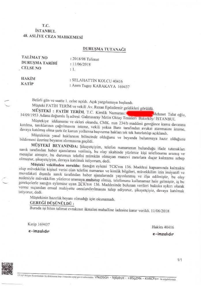 Fatih Terim ve Selahattin Aydoğdunun ifadeleri ortaya çıktı