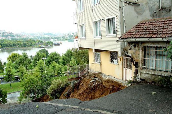 İstanbul Beyoğlunda toprak kayması Boşaltılan bina çöktü