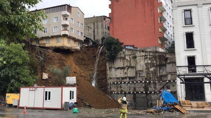 İstanbul Beyoğlunda toprak kayması Boşaltılan bina çöktü