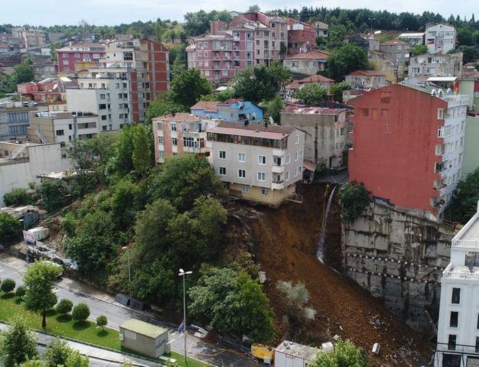İstanbul Beyoğlunda toprak kayması Boşaltılan bina çöktü