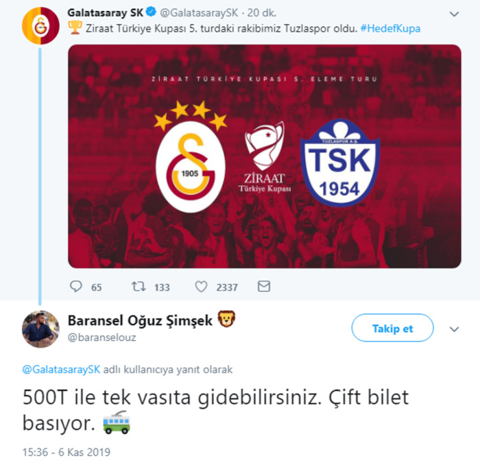 Galatasaray - Tuzlaspor eşleşmesine 500T damgası