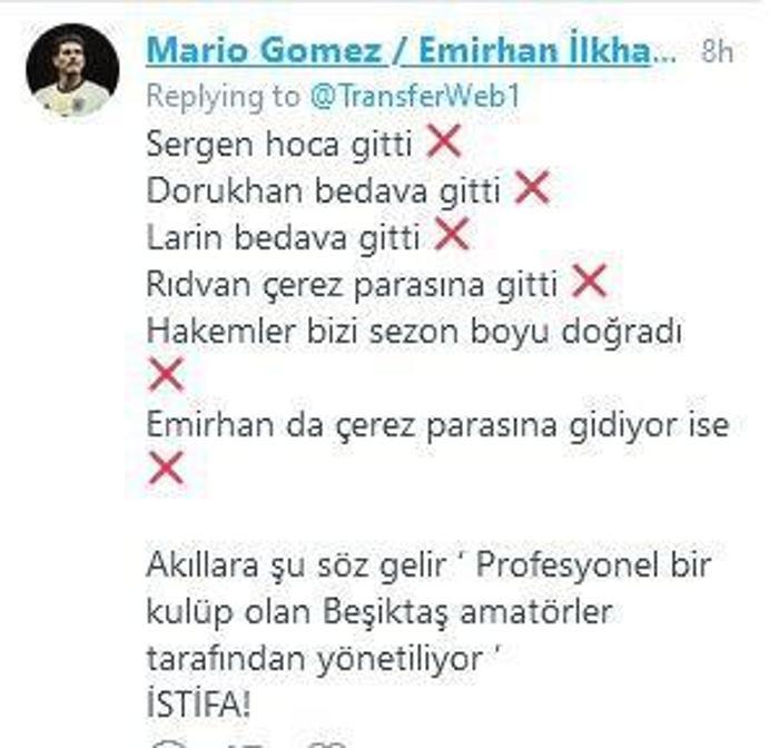 Beşiktaşta Emirhan İlkhan krizi Taraftardan istifa daveti