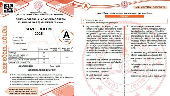 2025 LGS SORULARI VE CEVAP ANAHTARI MEB LGS sözel-sayısal soruları ve cevapları açıklandı Kitapçık sorgulama ekranı