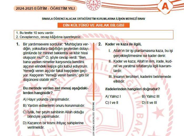 2025 LGS SORULARI VE CEVAP ANAHTARI MEB LGS sözel-sayısal soruları ve cevapları açıklandı Kitapçık sorgulama ekranı