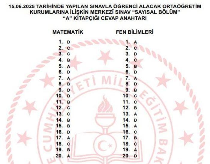 SAYISAL ALAN CEVAP ANAHTARI