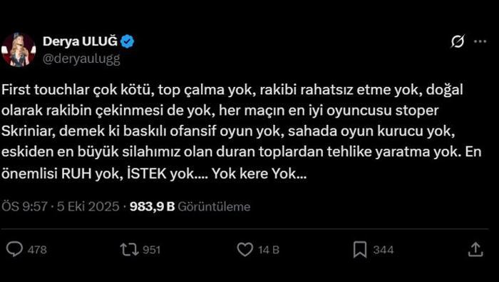 Koyu Fenerbahçeli Derya Uluğ Samsunspor maçı sonrası çılgına döndü Yok kere yok