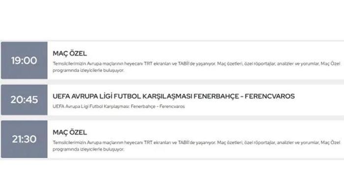 TRT SPOR FREKANS BİLGİLERİ