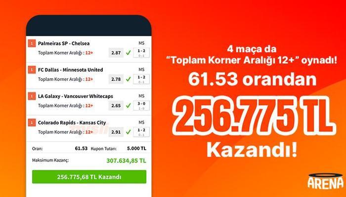 4 maça da “Toplam Korner Aralığı 12+” oynadı… Misli’de 256.775 TL kazandı!