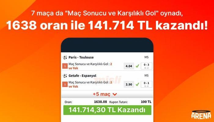 7 maça oynadı, 141.714 TL kazandı!