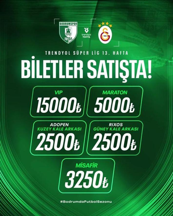 Bodrum FK - Galatasaray maçı biletleri satışa çıktı fiyatlar dudak uçuklattı