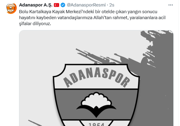 Spor kulüplerinden Boluda yaşanan yangın faciası sonrası mesajlar