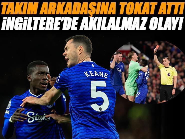 Manchester United-Everton maçında flaş olay! Takım arkadaşına tokat attı, kırmızı kart gördü