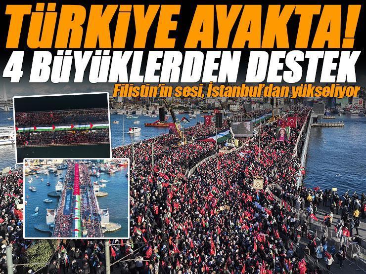 Türkiye, Filistin için ayakta! Galata Köprüsü'nde düzenlenen yürüyüş için yoğun katılım | 4 Büyüklerden destek