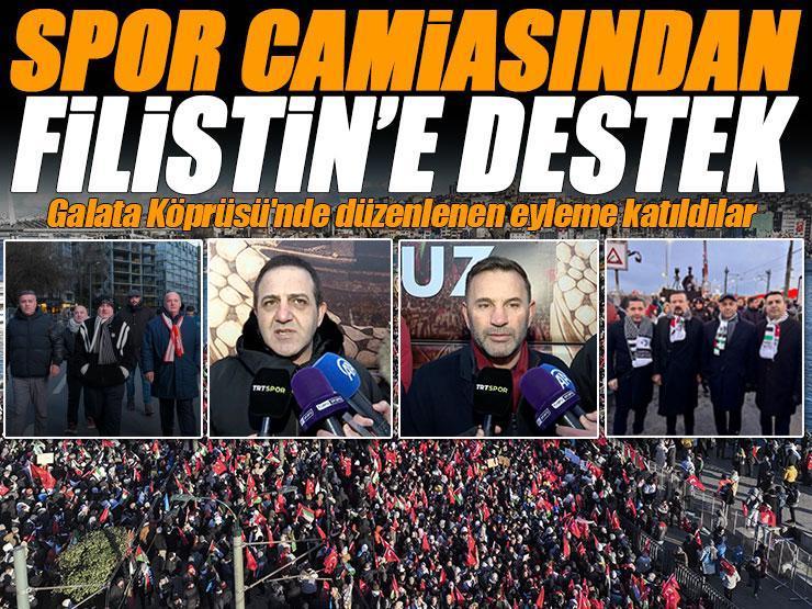 Spor camiası, Filistin'e destek olmak için Galata Köprüsü'nde düzenlenen eyleme katıldı