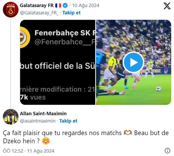 Fenerbahçeli Allan Saint-Maximin bir kez daha sosyal medyada iş başında Galatasaray taraftarına jet yanıt