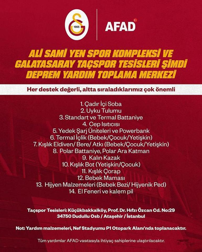 Galatasaraydan depremzedeler için yardım kampanyası