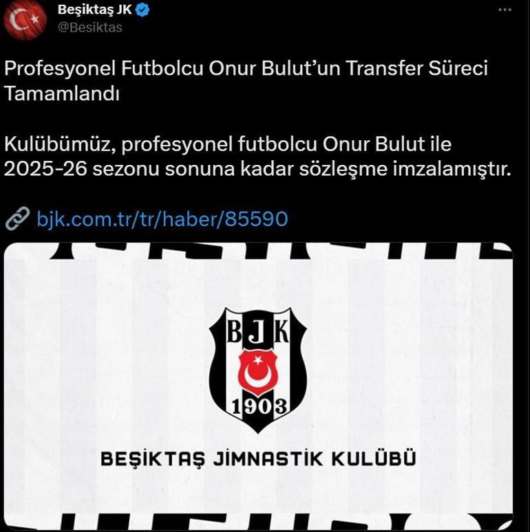 Beşiktaş transferi resmen duyurdu Onur Buluttan 3.5 yıllık imza