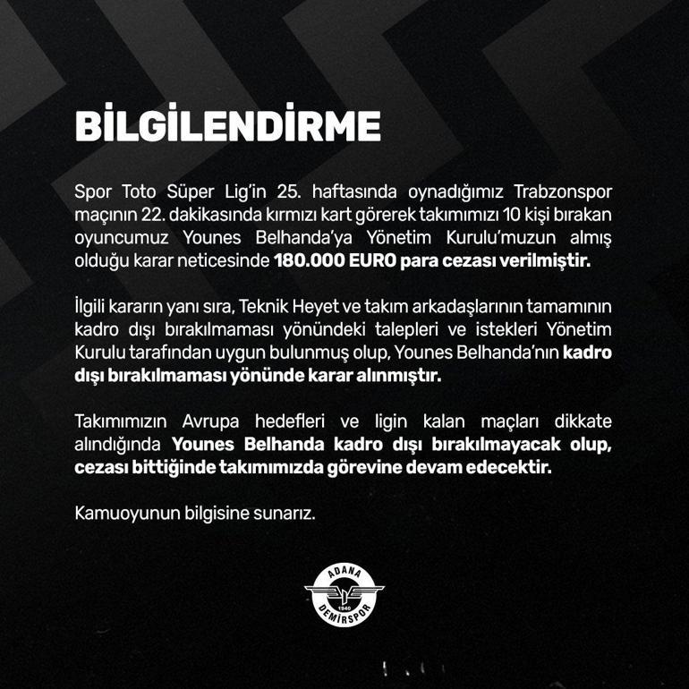 Adana Demirspordan Younes Belhandaya ağır para cezası