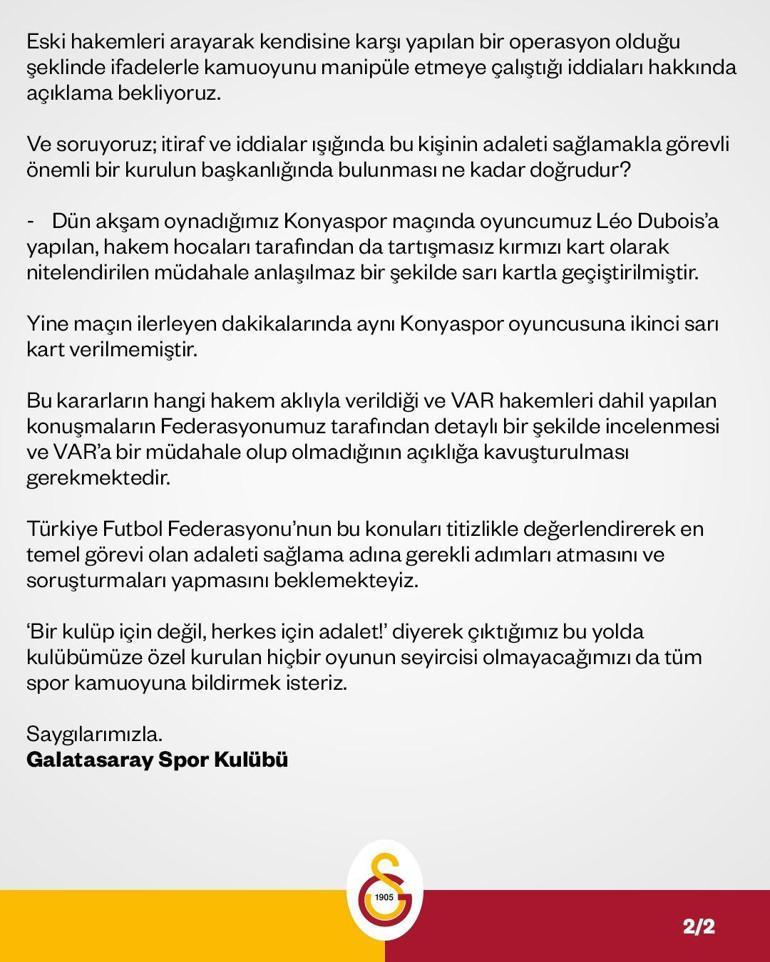 Galatasaraydan, MHK Başkanı Lale Orta açıklaması