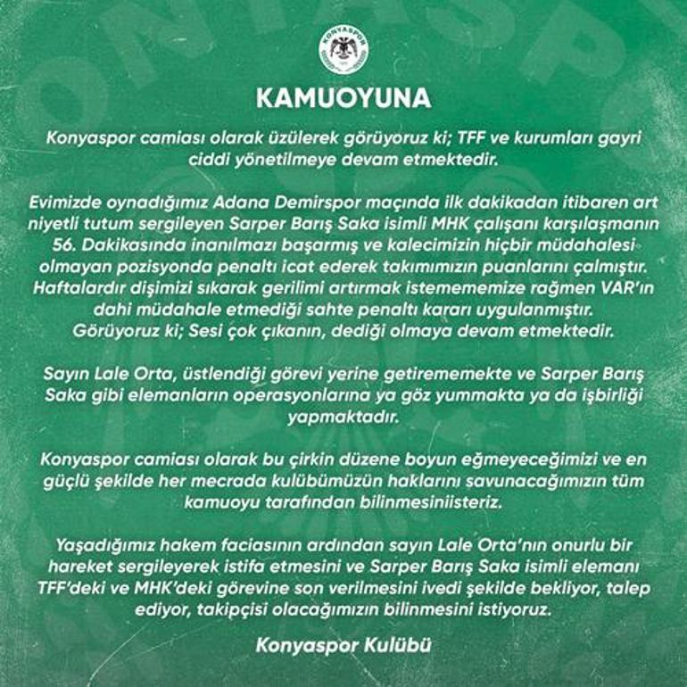 Konyaspordan sert açıklama Lale Orta istifa...