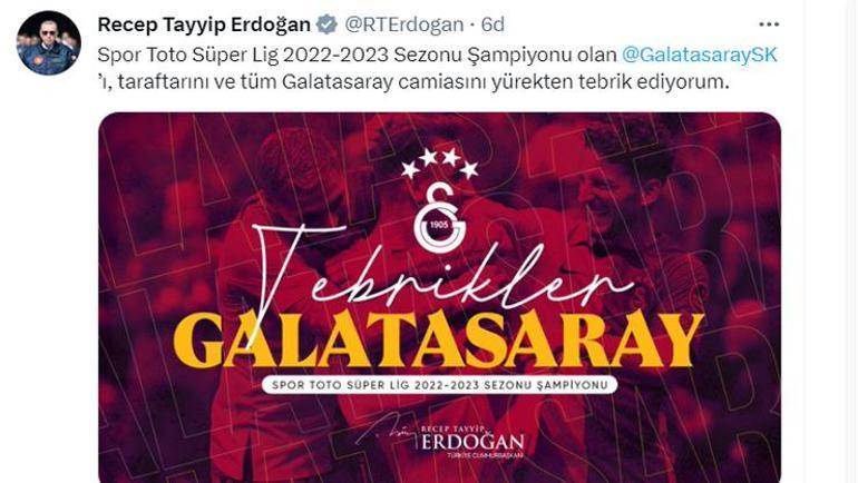 Cumhurbaşkanı Erdoğandan Galatasaraya tebrik mesajı