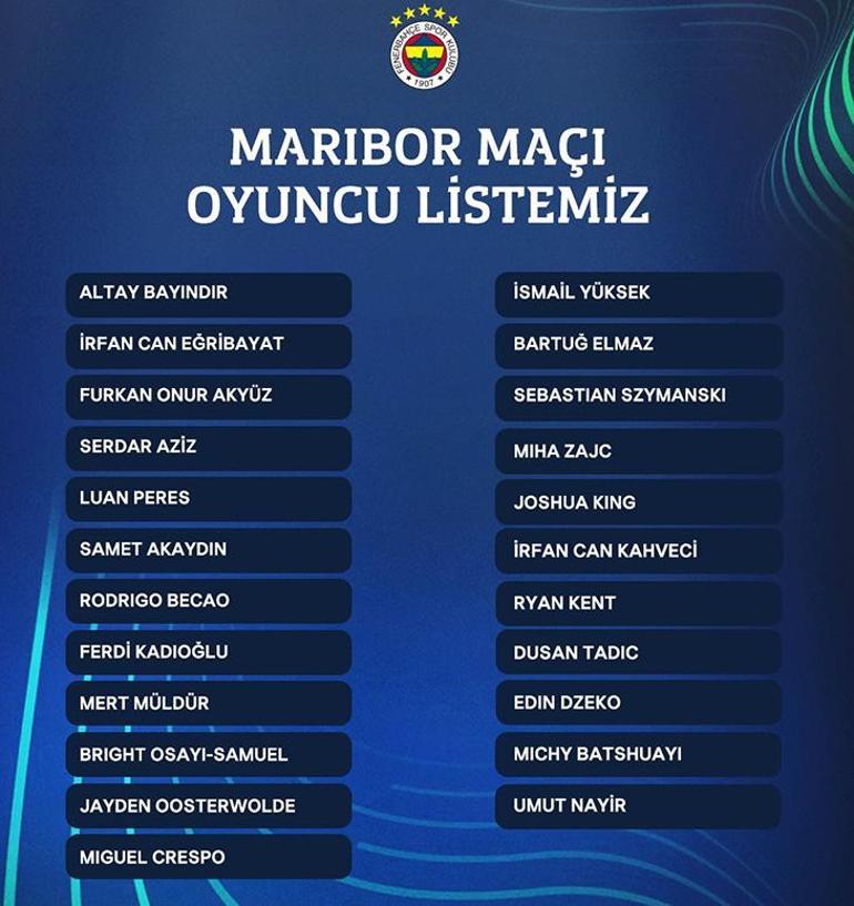 Fenerbahçenin Maribor kadrosu açıklandı Yıldız futbolcu yok