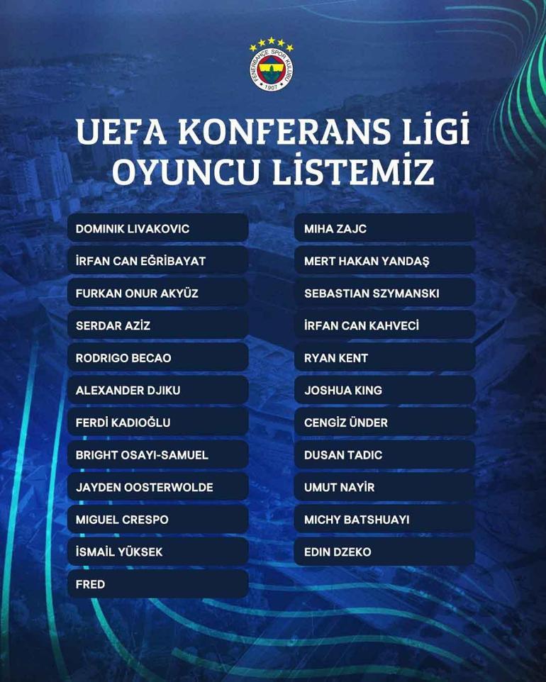 Fenerbahçenin UEFA kadrosu belli oldu