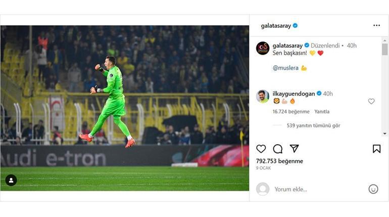 Yıldız oyuncudan Galatasarayın galibiyet paylaşımına beğeni ve yorum