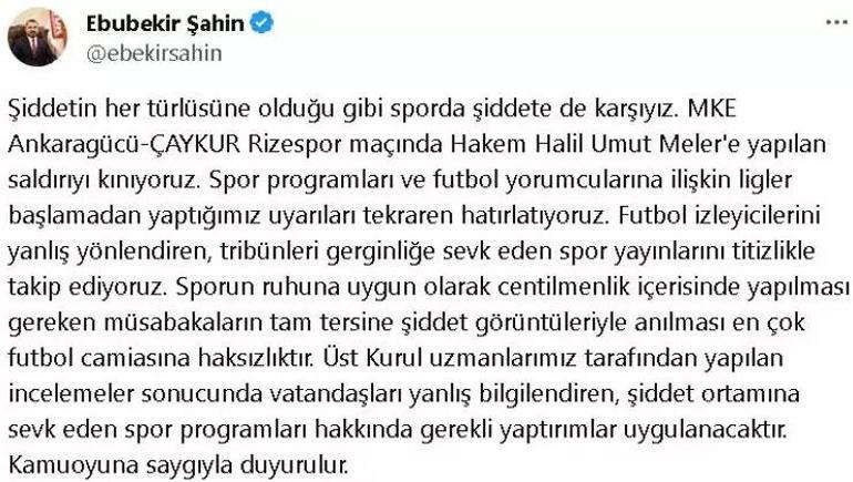 RTÜK Başkanı Ebubekir Şahin açıkladı: Spor programlarına uyarı