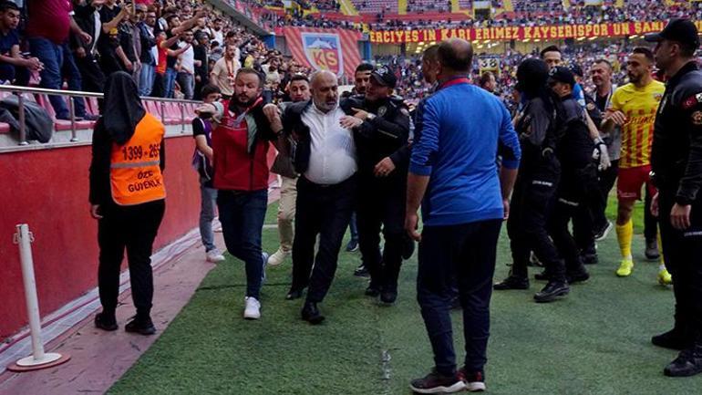 Kayserispor Başkanı Ali Çamlı sahaya girdi Hakem Halil Umut Melere büyük tepki