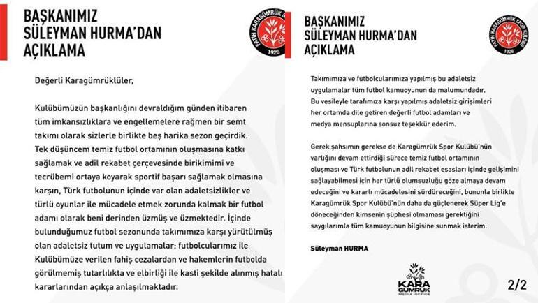 Karagümrük Başkanı Süleyman Hurma: Daha güçlenerek Süper Lige döneceğiz
