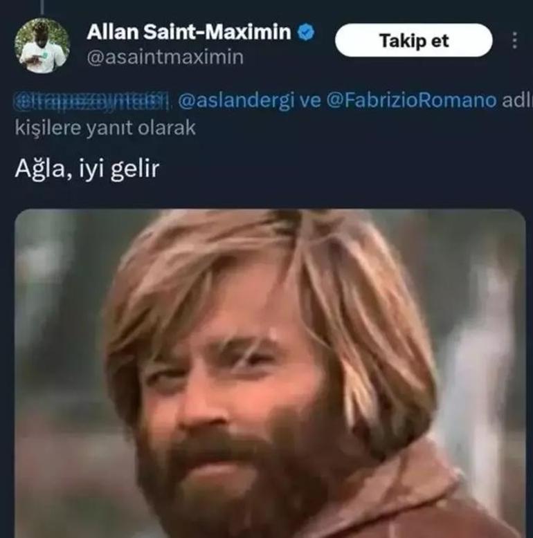 Fenerbahçeli Allan Saint-Maximin bir kez daha sosyal medyada iş başında Galatasaray taraftarına jet yanıt