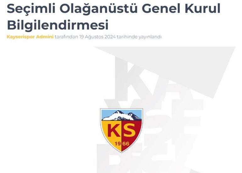 Kayserisporde seçimli olağanüstü genel kurulu 8 Eylülde