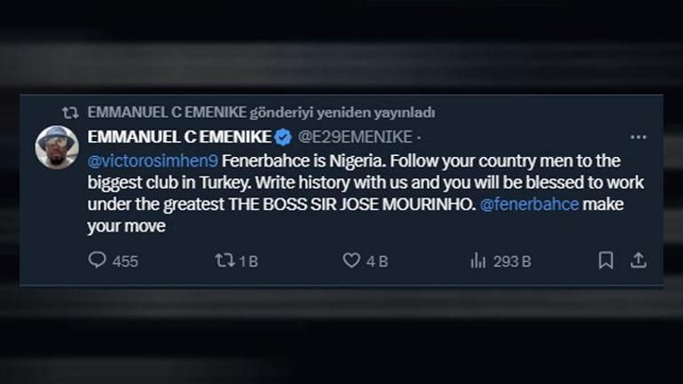 Emmanuel Emenike, Victor Osimheni Fenerbahçeye çağırdı Mourinho altında çalışmaktan mutluluk duyacaksın