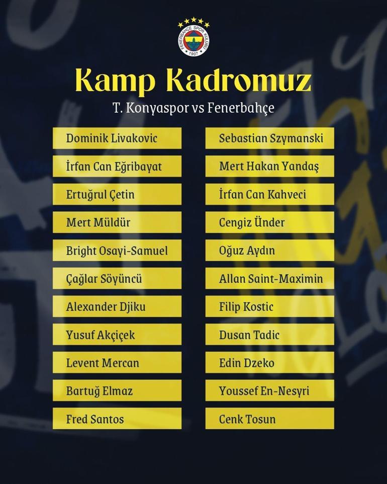 Fenerbahçede Konyaspor deplasmanında 4 eksik Kamp kadrosu açıklandı...