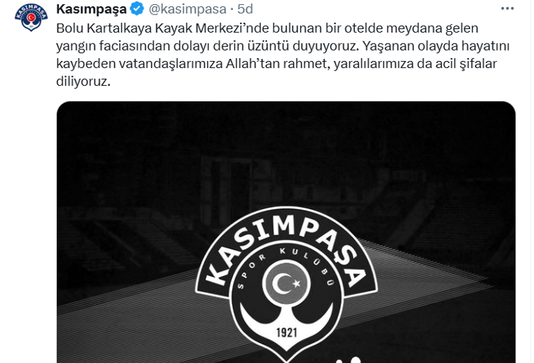 Spor kulüplerinden Boluda yaşanan yangın faciası sonrası mesajlar