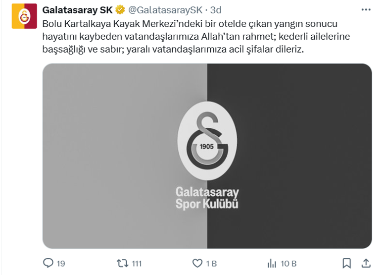 Spor kulüplerinden Boluda yaşanan yangın faciası sonrası mesajlar