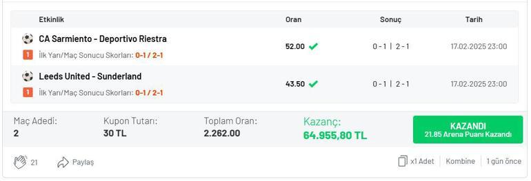 Aynı maçlara farklı tahminlerle iki ayrı kupon yaptı… 90+5’te gelen gollerle 140.206 TL kazandı