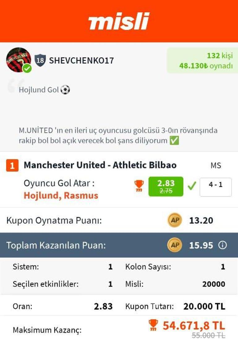 SHEVCHENKO17 geceye damga vurdu İY / MS ve oyuncu bahis tahminleriyle 596 kişiye kazandırdı…